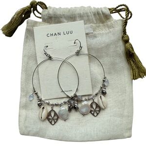 Chan Luu Silver and Pearl Shell Moonstone silver Hoop Earrings NWOT large hoops